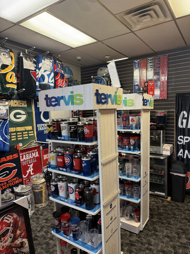 Tervis tumbler display with team logos